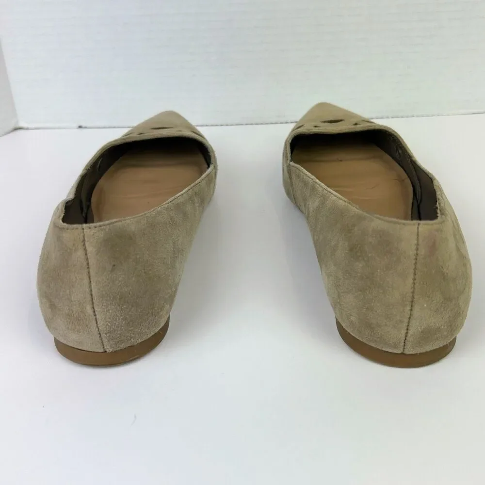 Audrey Brooke Marte Pointed Toe Ballet Flats Taupe Tan Suede Cutouts Shoes 8.5